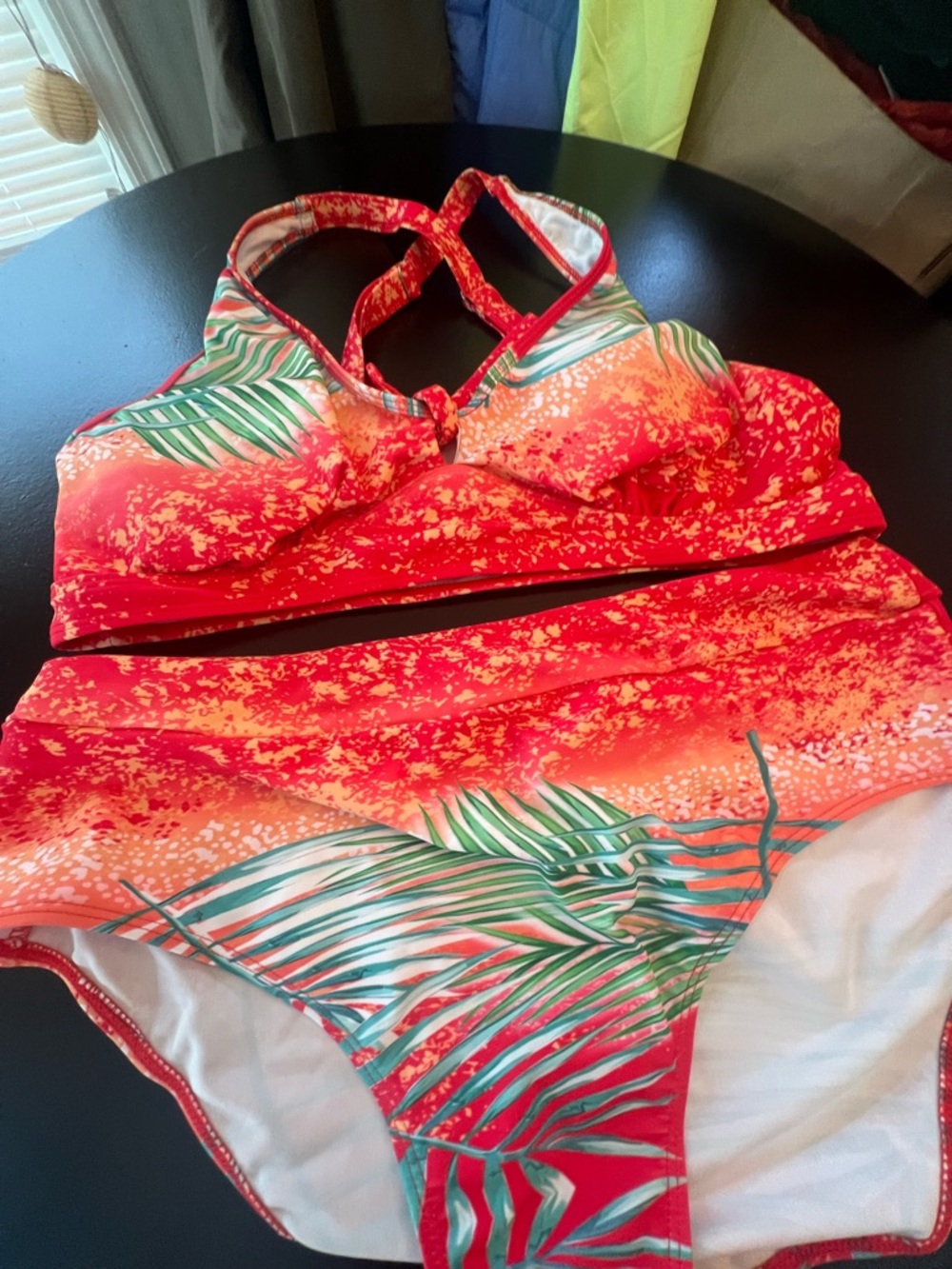Red Tropical High-Waist Bikini Set - Women's Swim
